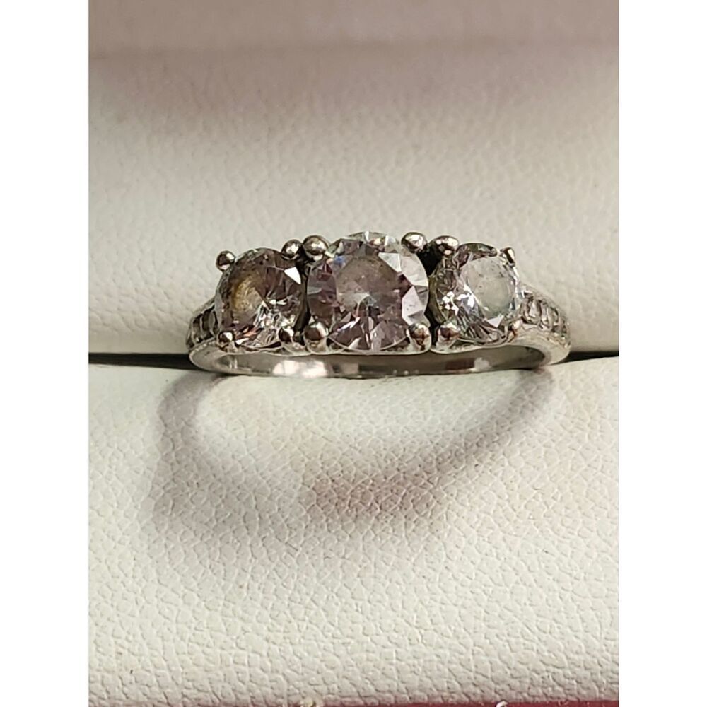 Three-Stone Sterling Silver Cubic Zirconia Ring Size 7